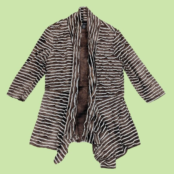 Frank Lyman Cardigan Top 16 Crinkle Ruffle Tan Open Front PLus Size Stretch - Picture 3 of 5